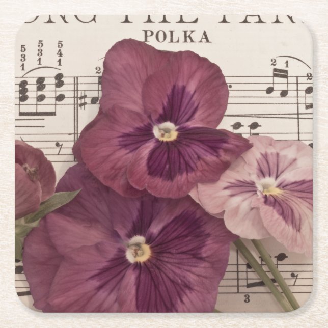 Posavasos Cuadrado De Papel Entre las pansias (Anverso)