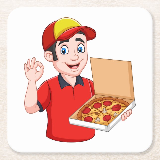 Posavasos Cuadrado De Papel Entrega de pizza (Anverso)