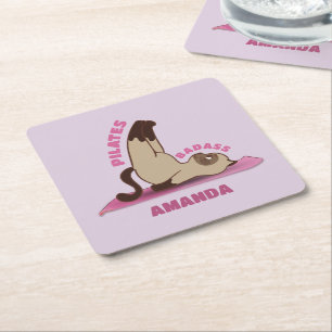 Posavasos Cuadrado De Papel Entrenamiento Pilates Malvada Gato Gatito Posavaso