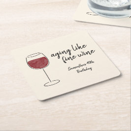 Posavasos Cuadrado De Papel Envejecimiento Como Buen Vino Rojo Vidrio Cumpleañ