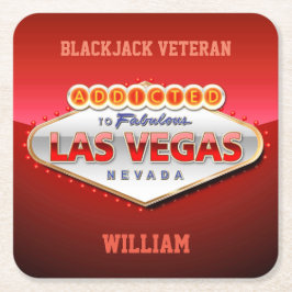 Posavasos Cuadrado De Papel Enviciado a Las Vegas, Rótulo divertido de Nevada