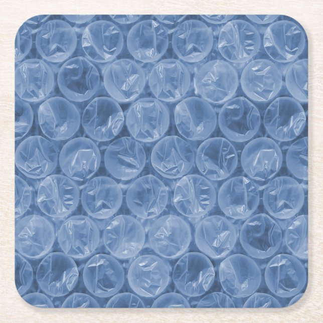 Posavasos Cuadrado De Papel Envoltura de burbuja azul (Anverso)