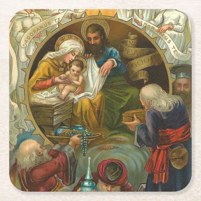 Posavasos Cuadrado De Papel Epifanía religiosa Jesús María José Navidades (Anverso)