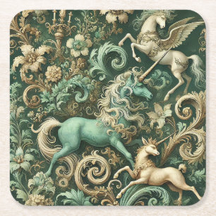Posavasos Cuadrado De Papel Equinoccio Celestial – Unicornio Mítico