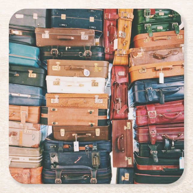 Posavasos Cuadrado De Papel Equipaje de equipaje de época (Anverso)