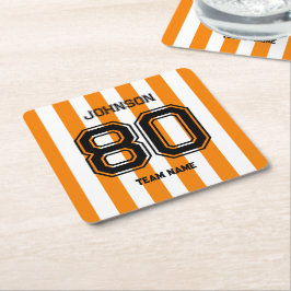 Posavasos Cuadrado De Papel Equipo de Deportes Naranja Nombre Personalizado Nú