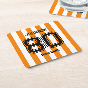 Posavasos Cuadrado De Papel Equipo de Deportes Naranja Nombre Personalizado Nú
