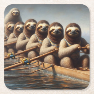 Posavasos Cuadrado De Papel Equipo de remo de Sloth
