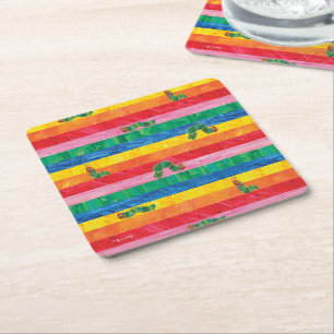 Posavasos Cuadrado De Papel Eric Carle Patrón de rayas arcoiris de la oruga