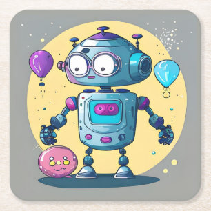 Posavasos Cuadrado De Papel Erik, el robot brillante