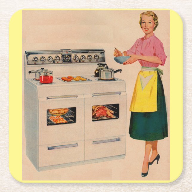 Posavasos Cuadrado De Papel Erma y su horno doble-barreled (Anverso)