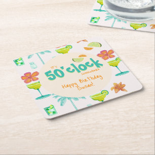 Posavasos Cuadrado De Papel Es el tema Fiesta de las 50 en algún lugar