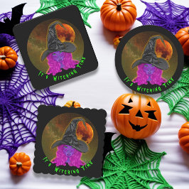 Posavasos Cuadrado De Papel Es hora de brujas Halloween Bruja