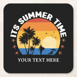 Posavasos Cuadrado De Papel Es Hora de Verano Diseño de puesta de sol tropical