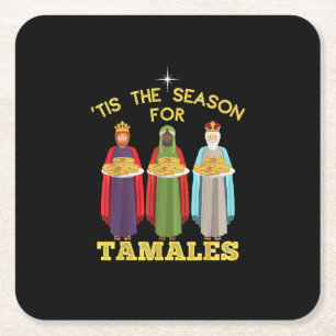 Posavasos Cuadrado De Papel Es la temporada de tamales divertida Navidad mexic