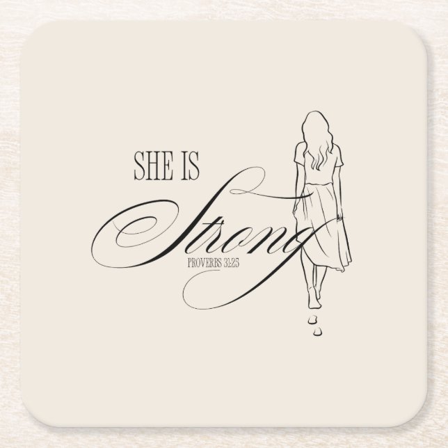 Posavasos Cuadrado De Papel Es proverbios fuertes 31:25 (Anverso)