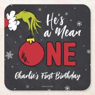 Posavasos Cuadrado De Papel Es un tipo malo   Cumpleaños de Grinch
