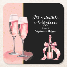 Posavasos Cuadrado De Papel Es una doble celebración cumpleaños de champán ros