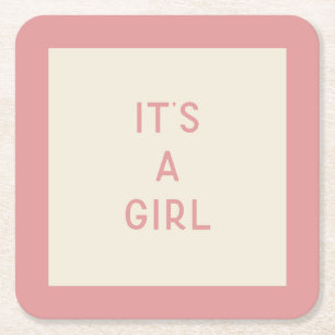 Posavasos Cuadrado De Papel Es una montaña rusa de papel de Baby Shower Chica