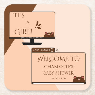 Posavasos Cuadrado De Papel ¡Es una niña! Oso lindo Pantalla de computadora Ba