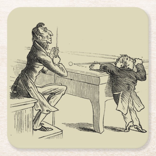 Posavasos Cuadrado De Papel Esbozo de lápiz de dos hombres jugando al billar (Anverso)