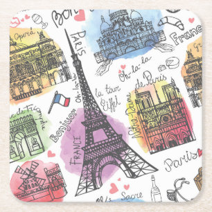 Posavasos Cuadrado De Papel Esbozo de moda elegante de París Francia