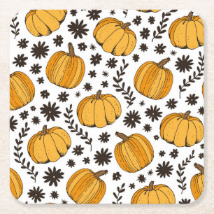 Posavasos Cuadrado De Papel Esbozos de calabaza: patrón sin costuras dibujado 