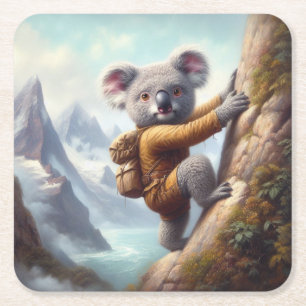 Posavasos Cuadrado De Papel Escalada de la montaña Koala