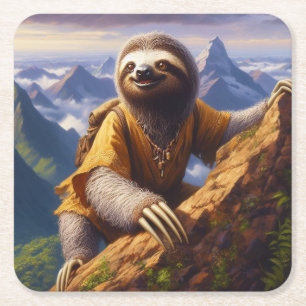 Posavasos Cuadrado De Papel Escalada de Montaña Sloth