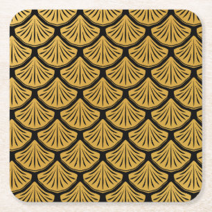Posavasos Cuadrado De Papel Escalas de sirenas Art Deco - Negro y oro