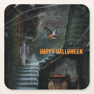 Posavasos Cuadrado De Papel Escalera embrujada Halloween