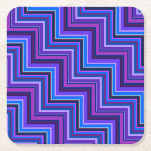 Posavasos Cuadrado De Papel Escaleras de rayas azules y violetas