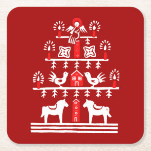 Posavasos Cuadrado De Papel Escándalo festivo lindo árbol de Navidad blanco ro