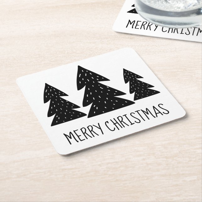 Posavasos Cuadrado De Papel Escándalo moderno de madera singulosa negro y blan (En perspectiva)