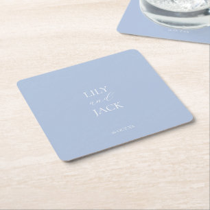 Posavasos Cuadrado De Papel Escaparate de papel de Boda azul y blanco elegante