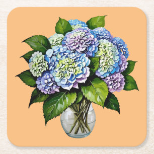 Posavasos Cuadrado De Papel Escaparate elegante de papel de flores de Hydrange