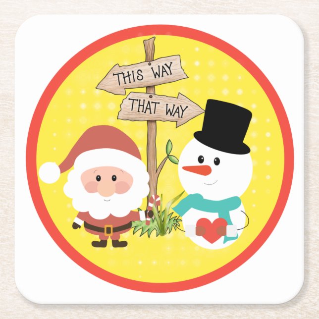 Posavasos Cuadrado De Papel ¿Escarcha o Santa? ¿Qué camino para los Navidades? (Anverso)