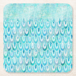 Posavasos Cuadrado De Papel Escavidad de sirena azul Verde azulada brillante e