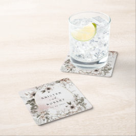 Posavasos Cuadrado De Papel escayola de papel cuadrado boda floral plateado