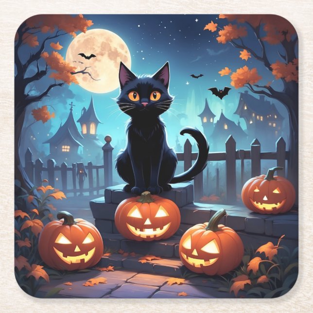 Posavasos Cuadrado De Papel escayola de papel de halloween (Anverso)