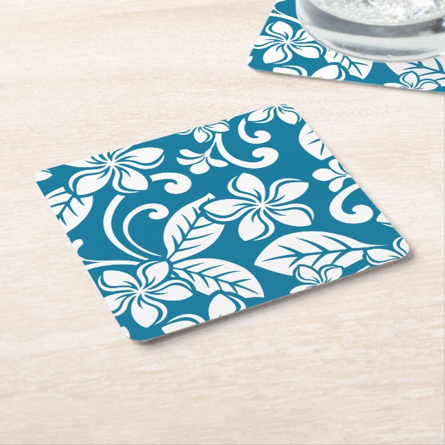 Posavasos Cuadrado De Papel escayola de papel ISLAND PLUMERIA (AZUL CARIBEÑO) (En perspectiva)
