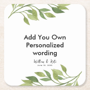 Posavasos Cuadrado De Papel escayola personalizada estilo hoja botánica