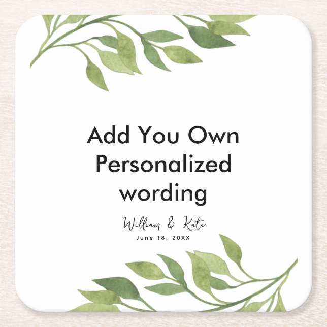 Posavasos Cuadrado De Papel escayola personalizada estilo hoja botánica (Anverso)