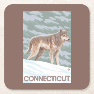 Posavasos Cuadrado De Papel Escena de ConnecticutWolf
