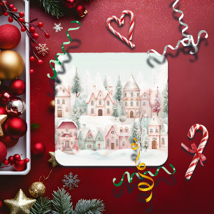 Posavasos Cuadrado De Papel Escena de invierno color de agua suave suave y ros