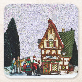 Posavasos Cuadrado De Papel Escena de la aldea de vacaciones