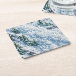 Posavasos Cuadrado De Papel Escena de nieve en la montaña de alud