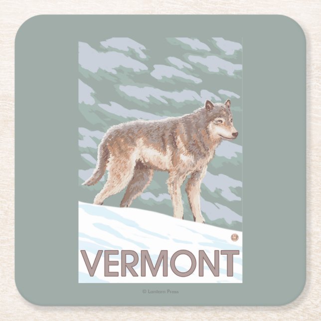 Posavasos Cuadrado De Papel Escena de VermontWolf (Anverso)