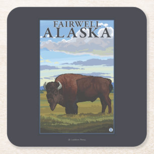 Posavasos Cuadrado De Papel Escena del bisonte - Fairwell, Alaska