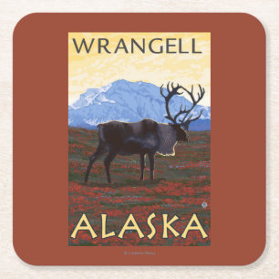 Posavasos Cuadrado De Papel Escena del caribú - Wrangell, Alaska